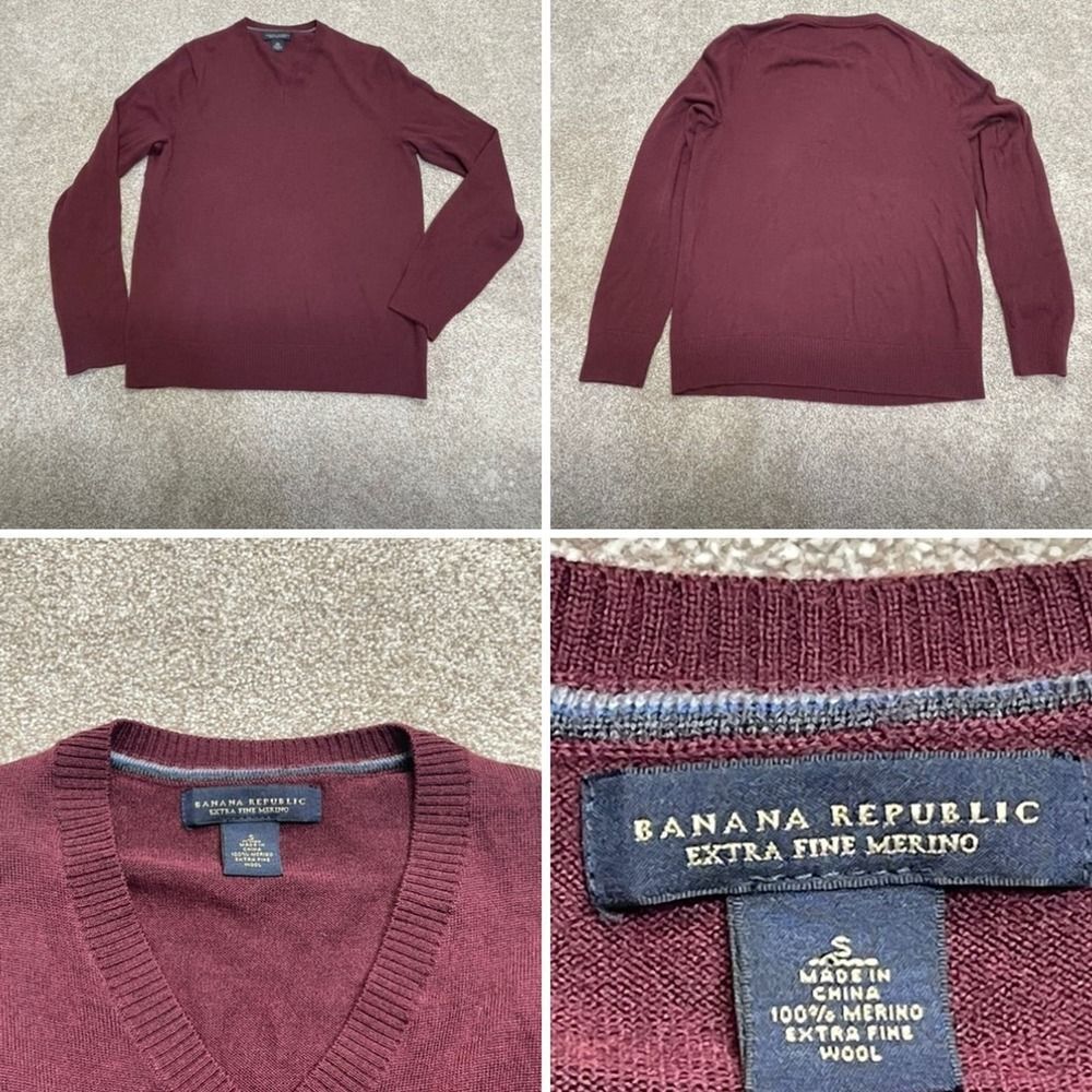 Banana Republic mens v-neck long sleeve sweater sz small extra fine merino wool